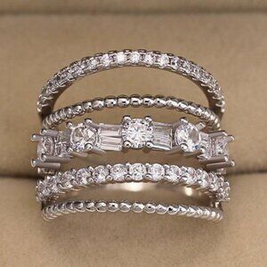 NEW 925 STERLING SILVER DIAMOND MULTI BAND RING, CUTE RING, SHINY RING.